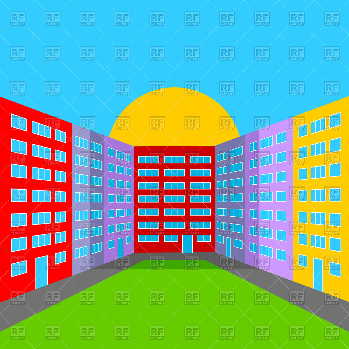 1200x1200 City Yard In The Morning Royalty Free Vector Clip Art Image