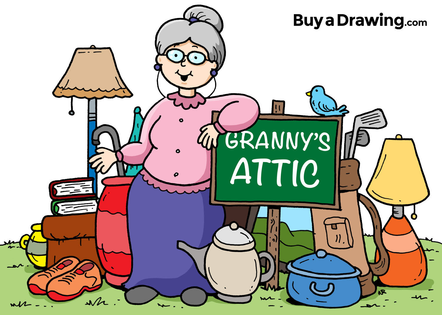 1500x1068 Cartoon Granny Attic And Yard Sale Drawing For Church Flyer