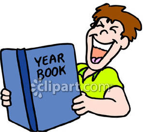 300x273 Boy Laughing While Looking At A Yearbook Royalty Free Clipart Picture