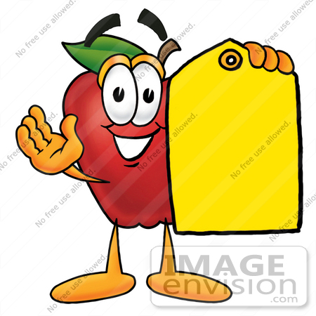 450x450 Clip Art Graphic Of A Red Apple Cartoon Character Holding A Yellow