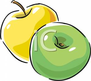 300x267 Free Clipart Image A Golden Apple And A Granny Smith Apple