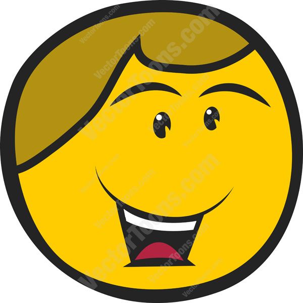 600x599 Happy Open Mouth Yellow Smiley Face Man With Brown Hair Looking