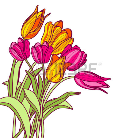 450x450 Bouquet Of Outline Tulip Flowers On Yellow Background. Floral