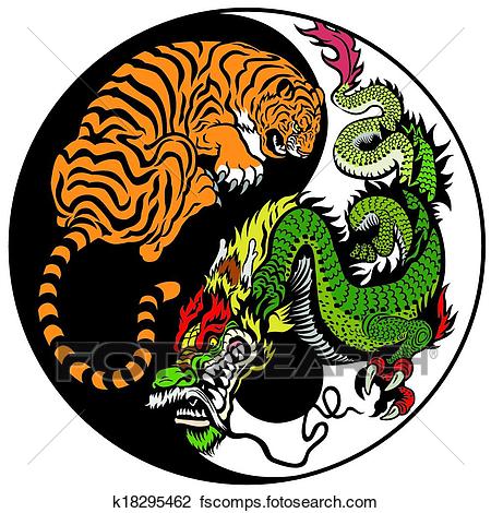 450x470 Clipart Of Dragon And Tiger Yin Yang Symbol K18295462