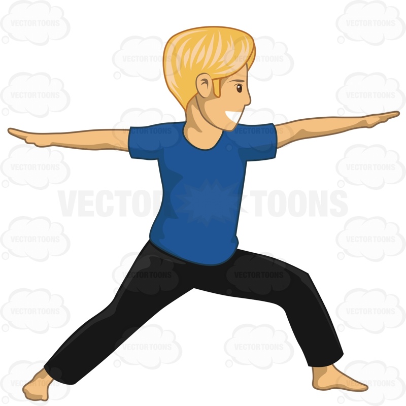 800x800 Man In A Warrior Yoga Pose Cartoon Clipart
