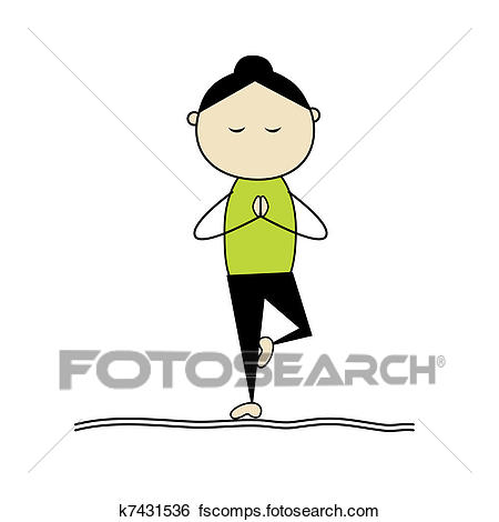 450x470 Clip Art Of Woman Practicing Yoga, Tree Pose K7431536