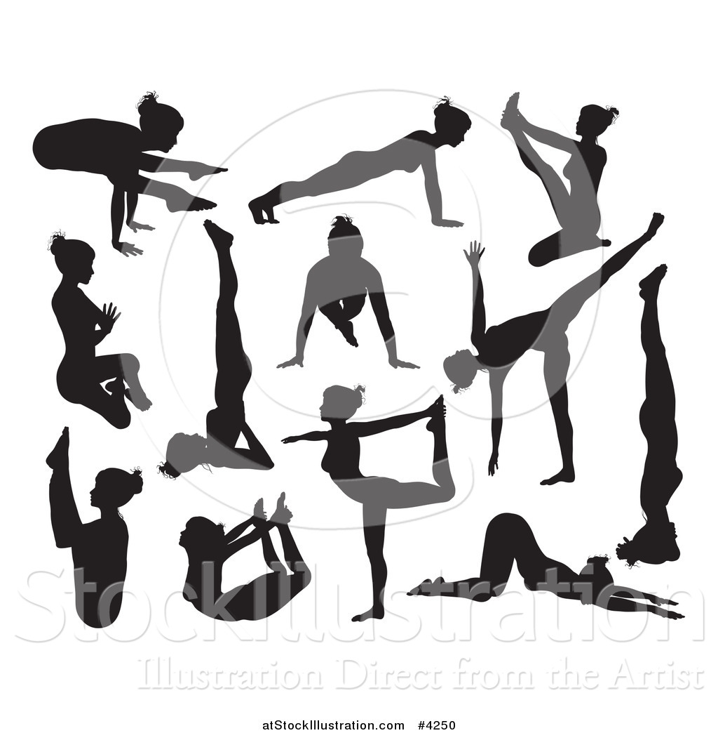 1024x1044 Vector Illustration Of Black Silhouetted Women Doing Yoga Poses By