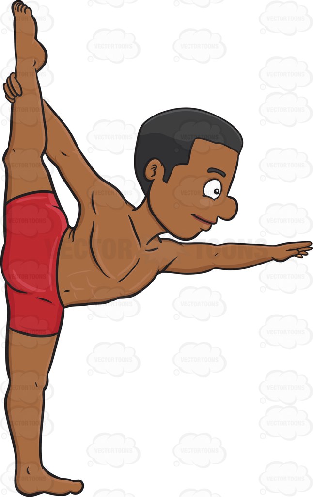 646x1024 A Dark Haired Man Stretching And Doing A Yoga Pose Cartoon Clipart