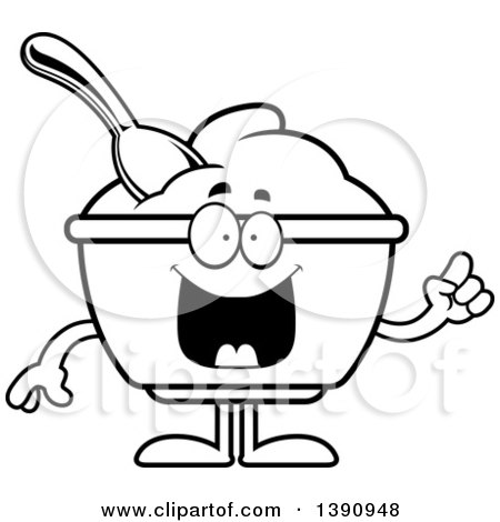 450x470 Clipart Of A Cartoon Black And White Lineart Loving Yogurt Mascot