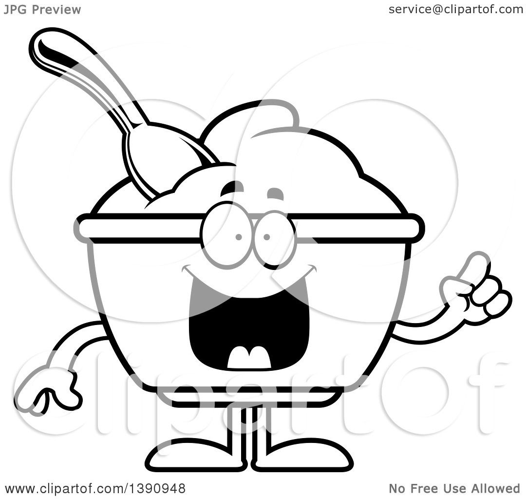 1080x1024 Clipart Of A Cartoon Black And White Lineart Smart Yogurt Mascot