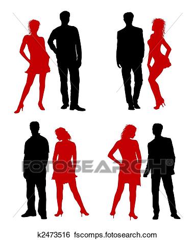 382x470 Stock Illustration Of Young Adults Couple Silhouettes Black Red