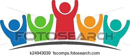 450x195 Clip Art Of Group Of 1 Adult And 4 Young People K24943039