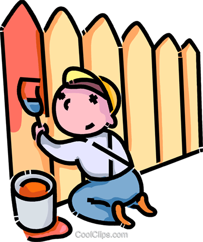 403x480 Boy Painting A Fence Royalty Free Vector Clip Art Illustration