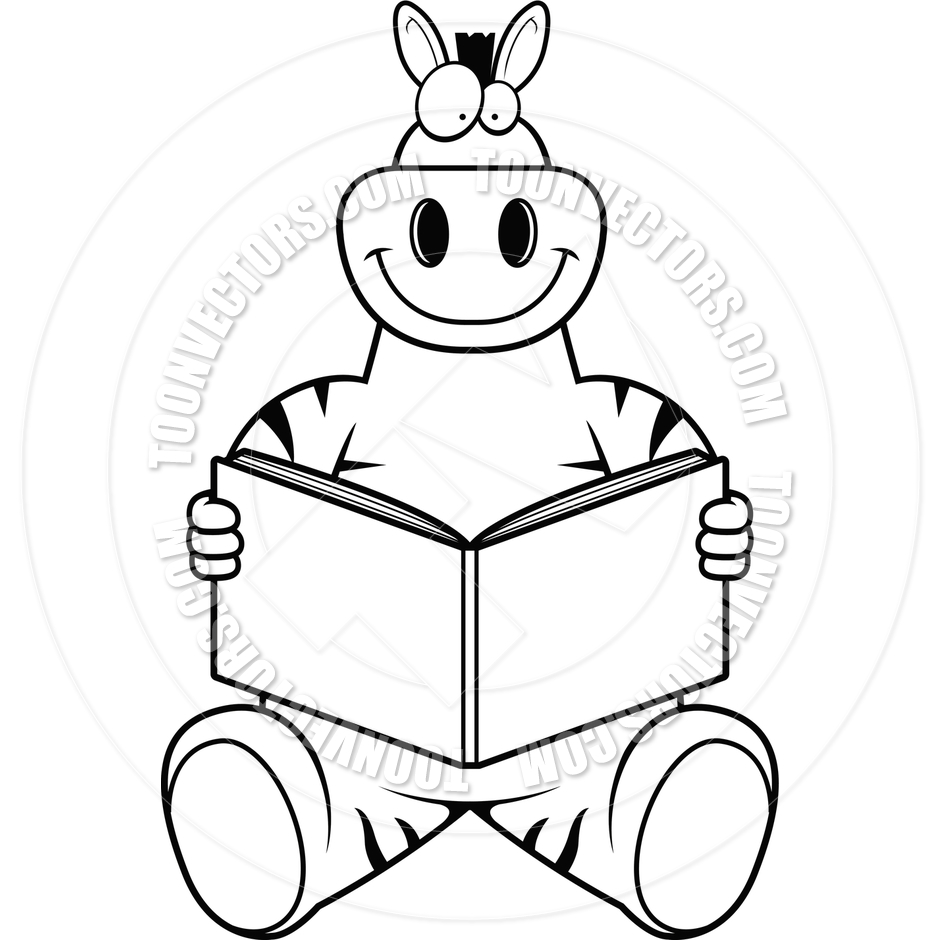 940x940 Cartoon Zebra Reading (Black And White Line Art) By Cory Thoman