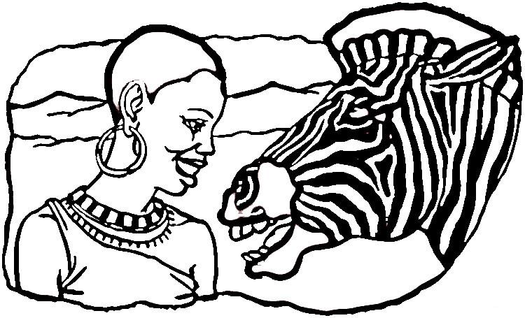 750x455 African Culture Lady And Zebra Coloring Page