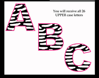 340x270 Hot Pink Zebra Letters Animal Print Alphabet Digital Clipart