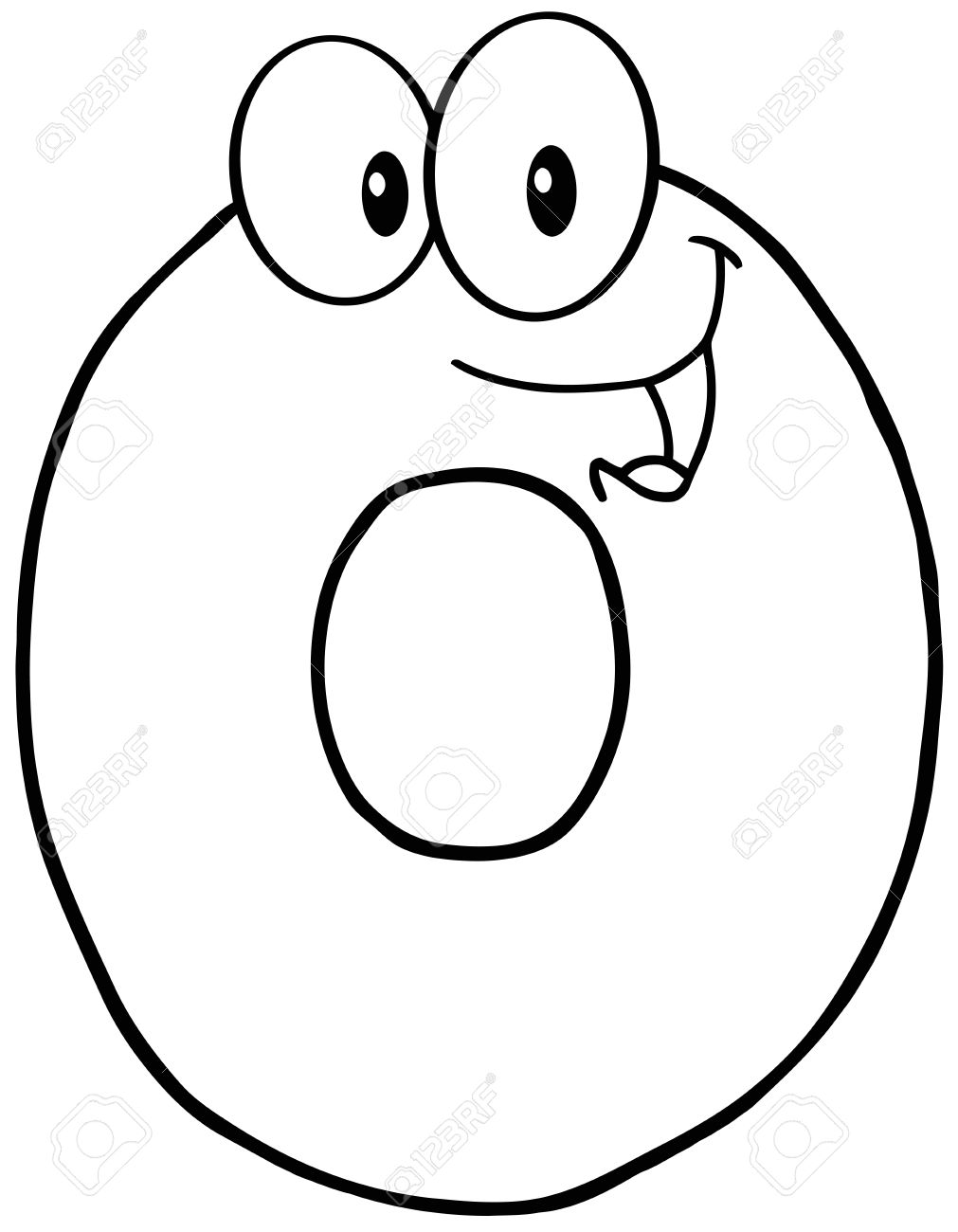 1011x1300 Outlined Number Zero Funny Cartoon Mascot Character Royalty Free