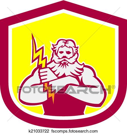 445x470 Clipart Of Zeus Greek God Arms Cross Thunderbollt Retro K21033722