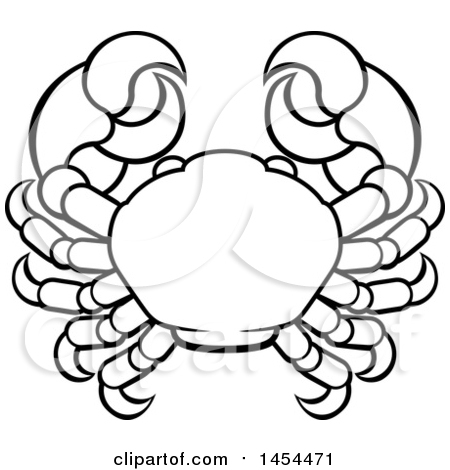 450x470 Clipart Graphic Of A Black And White Lineart Cancer Crab Astrology