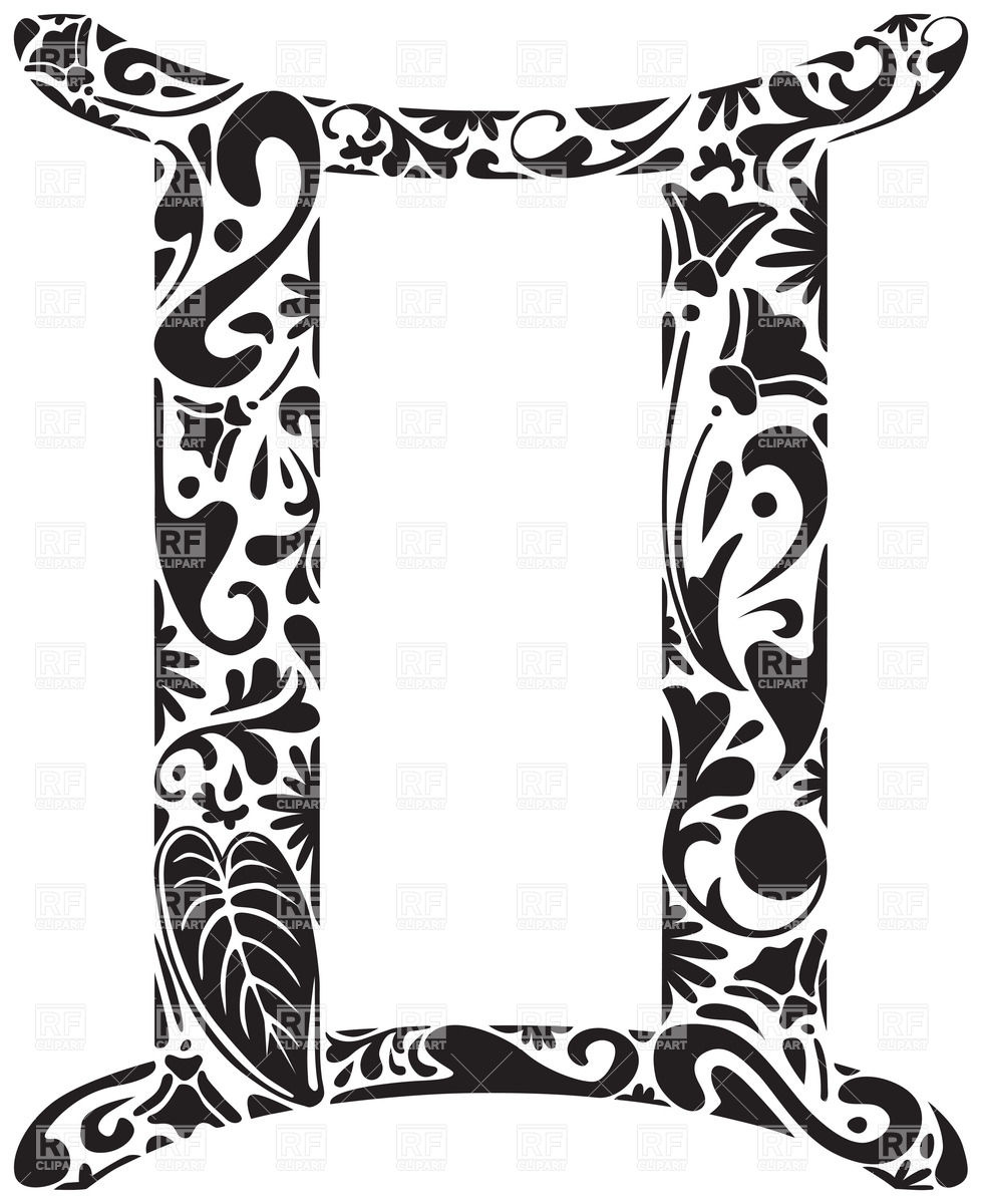979x1200 Gemini Zodiac Sign Made Of Black Floral Ornament Royalty Free
