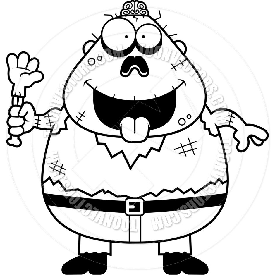 940x940 Cartoon Zombie Man Hungry (Black And White Line Art) By Cory
