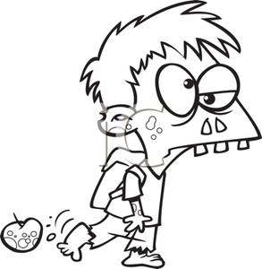 293x300 Black And White Cartoon Of A Boy Walking Like A Zombie To School