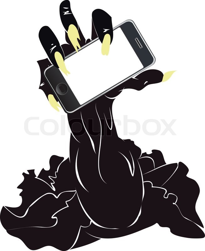 654x800 Cartoon Zombie Hand Holding The Cell Phone. Stock Vector Colourbox