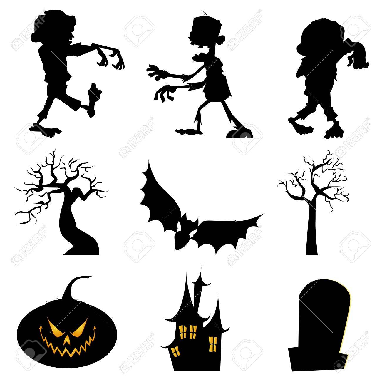 1300x1300 Abstract Halloween Silhouette Icons On White Background Royalty