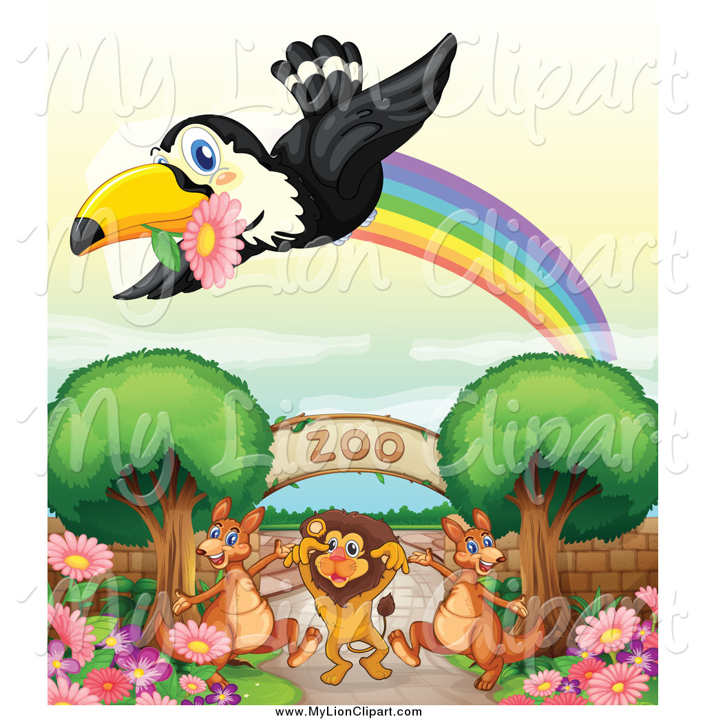 1024x1044 Clipart Of A Toucan Bird With A Flower And Rainbow Over Zoo