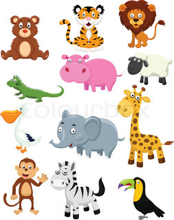 253x320 Set Of 12 Cartoon Animals. Ready For Use In Zoo Theme. Stock